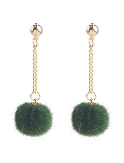 Flairs New York Faux Fur Pom Pom Tassel Drop Dangle Earrings Set