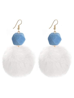 Flairs New York Faux Fur Pom Pom Tassel Drop Dangle Earrings Set