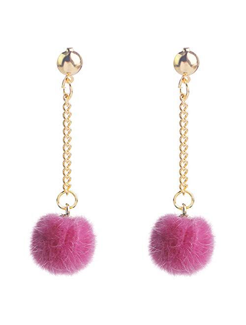 Flairs New York Faux Fur Pom Pom Tassel Drop Dangle Earrings Set