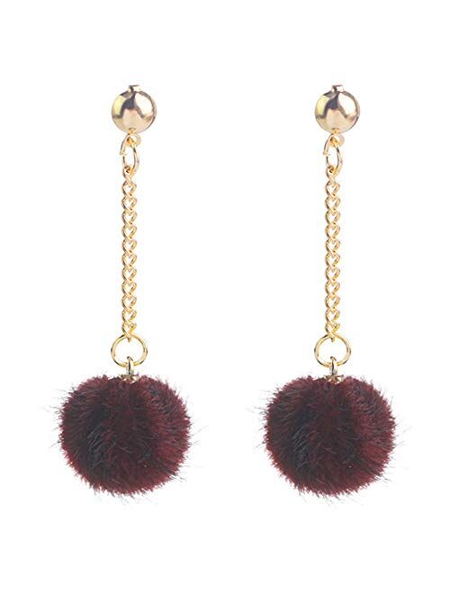 Flairs New York Faux Fur Pom Pom Tassel Drop Dangle Earrings Set