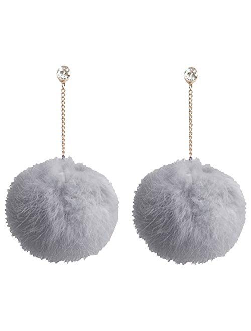 Flairs New York Faux Fur Pom Pom Tassel Drop Dangle Earrings Set