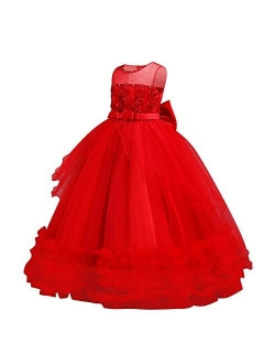 Girls Flower Vintage Lace Princess Long Dress for Kids Tulle Pageant Formal Party Wedding Floor Dance Evening Gown