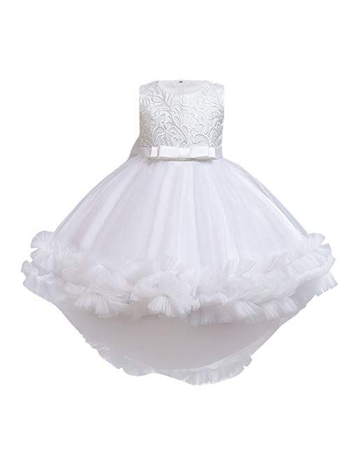 IBTOM CASTLE Flower Girl Princess Tutu Dress Wedding Bridesmaid Vintage Ruffle Lace Pageant Party Formal Trailing Communion Gown