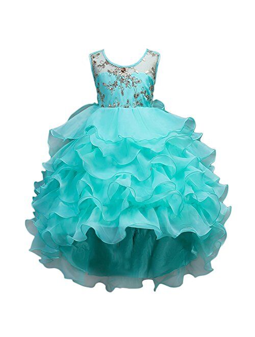 IBTOM CASTLE Flower Girl Princess Tutu Dress Wedding Bridesmaid Vintage Ruffle Lace Pageant Party Formal Trailing Communion Gown