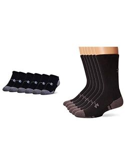 Adult Resistor 3.0 No Show Socks, 6 Pairs, Black/Graphite, Shoe Size: Mens 9-12.5, Womens 11-13 & Under Armour Resistor 3.0 Crew Socks, 6-Pairs, Black/Graphi