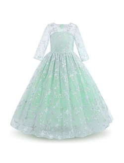 Flower Girls Vintage Floral Boho Lace 3/4 Sleeves Maxi Dress Wedding Princess Party Communion Evening Formal Dance Gown