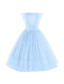 Flower Girls Princess Floral Boho Lace Embroidered Star Pageant Dresses for Kids Baby Party Wedding Puffy Communion Maxi Gown