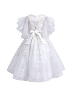 Flower Girls Princess Floral Boho Lace Embroidered Star Pageant Dresses for Kids Baby Party Wedding Puffy Communion Maxi Gown