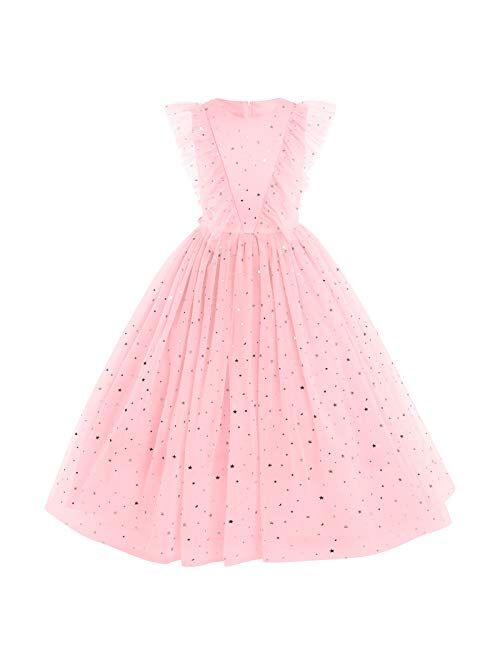 IBTOM CASTLE Flower Girls Princess Floral Boho Lace Embroidered Star Pageant Dresses for Kids Baby Party Wedding Puffy Communion Maxi Gown