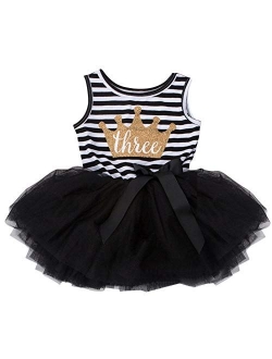 Baby Girls Crown Princess Striped 1st/2nd Birthday Cake Smash Tulle Tutu Dress Toddler Kids Outfit