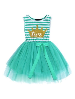 Baby Girls Crown Princess Striped 1st/2nd Birthday Cake Smash Tulle Tutu Dress Toddler Kids Outfit