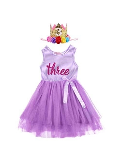 Baby Girls Crown Princess Striped 1st/2nd Birthday Cake Smash Tulle Tutu Dress Toddler Kids Outfit