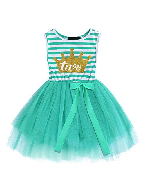 IBTOM CASTLE Baby Girls Crown Princess Striped 1st/2nd Birthday Cake Smash Tulle Tutu Dress Toddler Kids Outfit