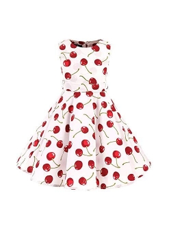 Girls 50s Vintage Polka Dot Flower Swing Rockabilly Prom Party Tea Dress Kids Audrey Wedding Formal Cocktail Evening Gown