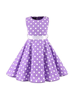 Girls 50s Vintage Polka Dot Flower Swing Rockabilly Prom Party Tea Dress Kids Audrey Wedding Formal Cocktail Evening Gown