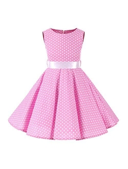 Girls 50s Vintage Polka Dot Flower Swing Rockabilly Prom Party Tea Dress Kids Audrey Wedding Formal Cocktail Evening Gown