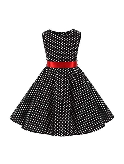 Girls 50s Vintage Polka Dot Flower Swing Rockabilly Prom Party Tea Dress Kids Audrey Wedding Formal Cocktail Evening Gown