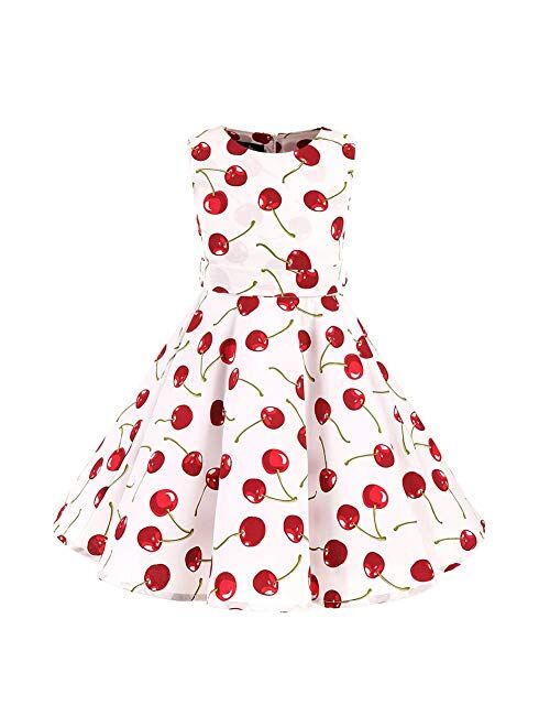 IBTOM CASTLE Girls 50s Vintage Polka Dot Flower Swing Rockabilly Prom Party Tea Dress Kids Audrey Wedding Formal Cocktail Evening Gown