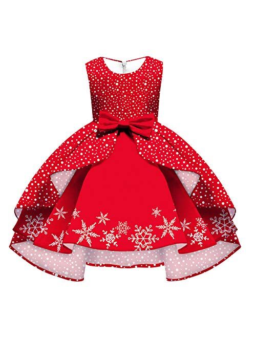 IBTOM CASTLE Baby Girls Princess Dress Christmas Pageant Party Wedding Tutu Short Graduation Striped Snowflake Dance Gown