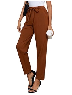 Women Ruffled High Waist Casual Pants Cropped Striped Pants