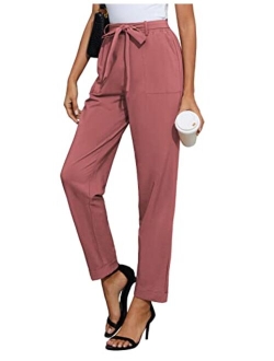 Women Ruffled High Waist Casual Pants Cropped Striped Pants