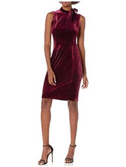 Women's Sleeveless Seamed Sheath with Tie Neck