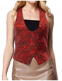 Womens Waistcoat Vest Vintage Steampunk Dress Racerback Jacquard Jacket