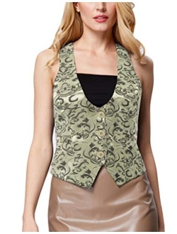 Womens Waistcoat Vest Vintage Steampunk Dress Racerback Jacquard Jacket