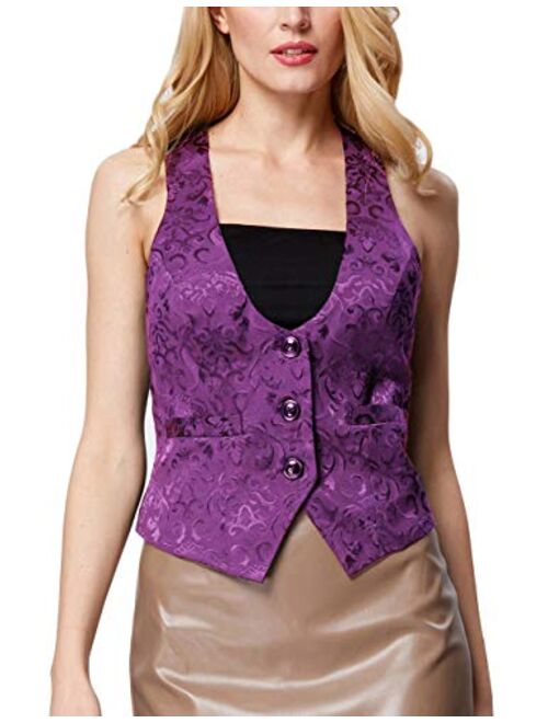 GRACE KARIN Womens Waistcoat Vest Vintage Steampunk Dress Racerback Jacquard Jacket