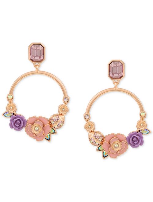 Guess Gold-Tone Flower Garden Front Facing Hoop Earrings