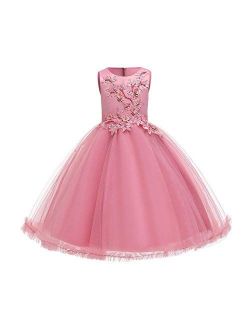 Big Girl Flower Lace Princess Tulle Long Dress for Kids Prom Formal Pageant Dance Gown