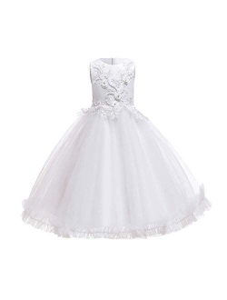 Big Girl Flower Lace Princess Tulle Long Dress for Kids Prom Formal Pageant Dance Gown