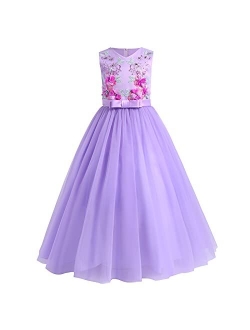 Big Girl Flower Lace Princess Tulle Long Dress for Kids Prom Formal Pageant Dance Gown