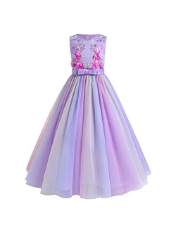 Big Girl Flower Lace Princess Tulle Long Dress for Kids Prom Formal Pageant Dance Gown