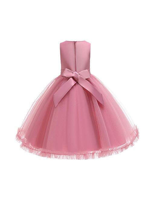 IBTOM CASTLE Big Girl Flower Lace Princess Tulle Long Dress for Kids Prom Formal Pageant Dance Gown