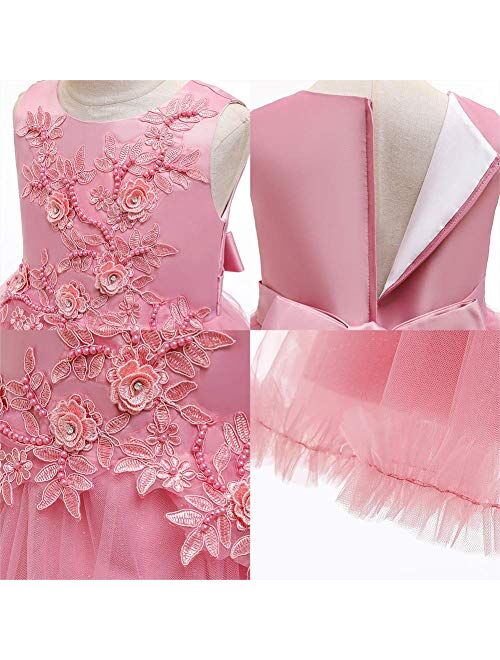 IBTOM CASTLE Big Girl Flower Lace Princess Tulle Long Dress for Kids Prom Formal Pageant Dance Gown