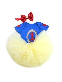 Baby Girls 1st Birthday Cake Smash 3pcs Outfits Set Cotton Romper Bodysuit Tutu Dress Flower Headband Princess Skirt Clothes