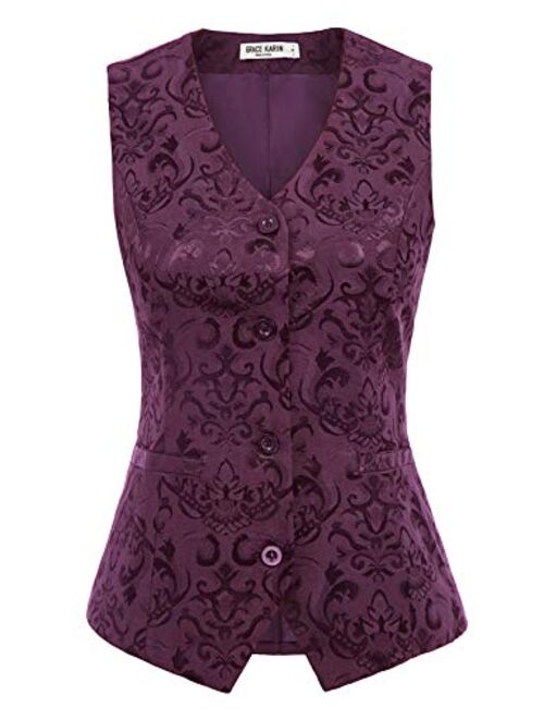 GRACE KARIN Womens Waistcoat Vest Vintage Steampunk Dress Jacquard Jacket