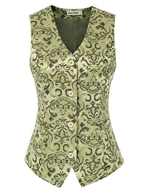 GRACE KARIN Womens Waistcoat Vest Vintage Steampunk Dress Jacquard Jacket