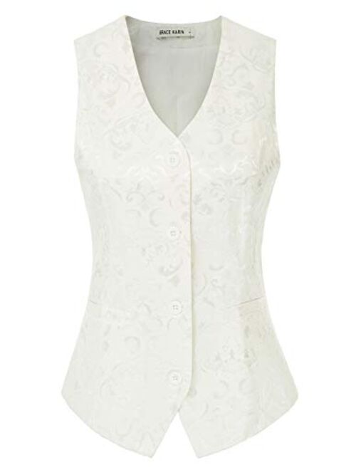 GRACE KARIN Womens Waistcoat Vest Vintage Steampunk Dress Jacquard Jacket