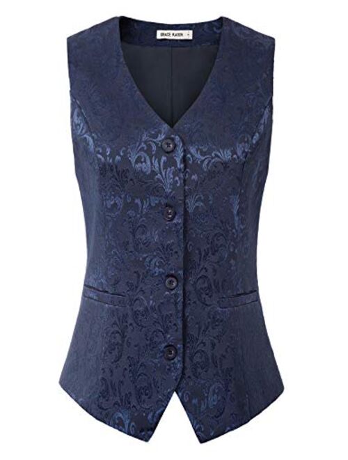 GRACE KARIN Womens Waistcoat Vest Vintage Steampunk Dress Jacquard Jacket