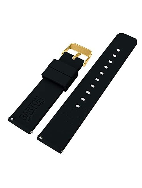 16mm Black - BARTON Watch Bands - Soft Silicone Quick Release - Gold Buckle