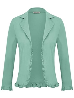 Women Business Casual Cropped Blazer Jacket Open Front Cotton Cardigan