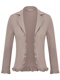 Women Business Casual Cropped Blazer Jacket Open Front Cotton Cardigan