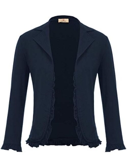 Women Business Casual Cropped Blazer Jacket Open Front Cotton Cardigan