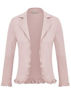 Women Business Casual Cropped Blazer Jacket Open Front Cotton Cardigan