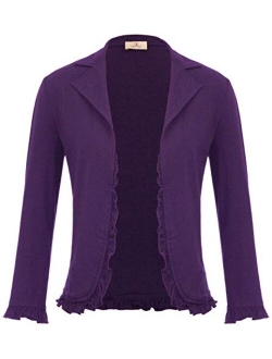 Women Business Casual Cropped Blazer Jacket Open Front Cotton Cardigan