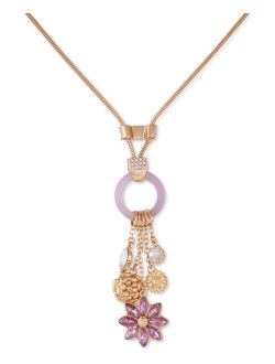 Gold-Tone Purple Crystal Flower Charm Necklace, 20"   2" extender
