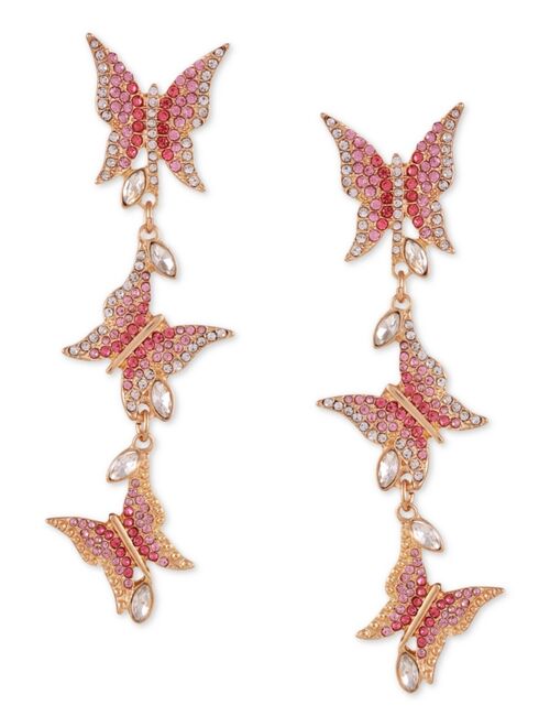 Guess Gold-Tone Light Rose Crystal Butterfly Linear Earrings