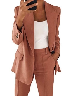 Women's Casual Blazer Long Sleeve Open Front Work Office Jacket with Pockets